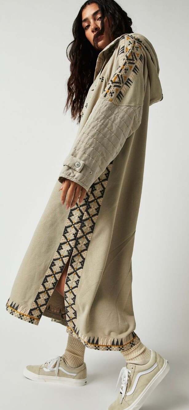 Free People Poncho embroidered hooded quarter zip Medium desert boho